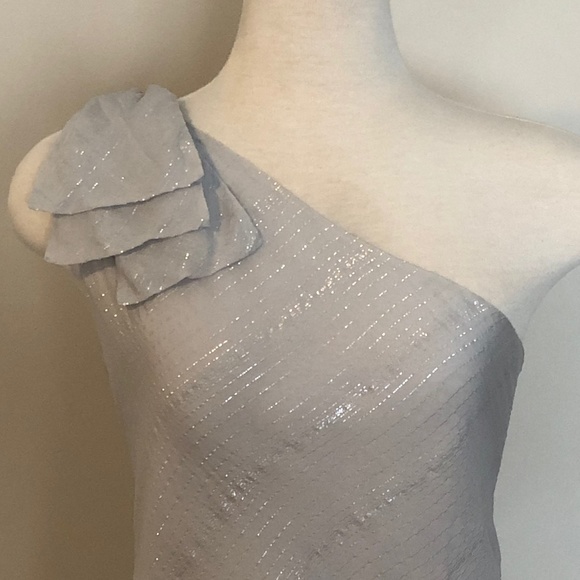 Like-New Club Monaco One-Shoulder Silver/Grey Top - Picture 3 of 14